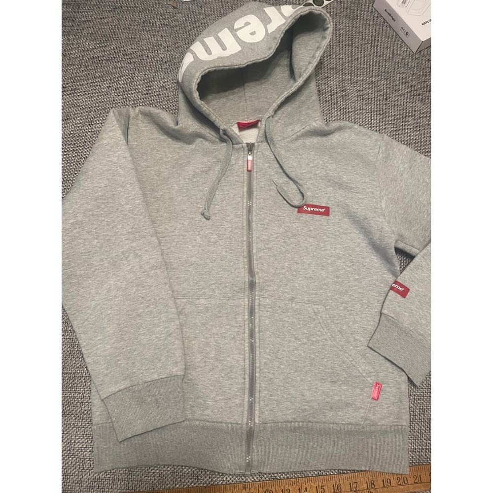 Supreme Heather Gray Full Zip Logo Hoodie Sweatshirt Large Made in Korea